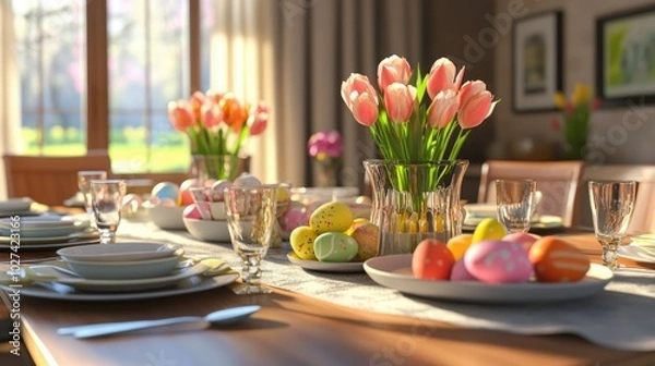 Obraz Festive Easter Table Setting with Colorful Decor