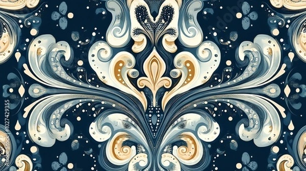 Fototapeta A beautiful and intricate floral pattern in gold and red on a dark background. The design is perfect for a variety of uses, from wallpaper to fabric.