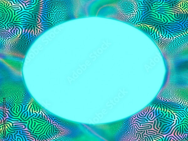 Fototapeta Bright luminescent abstract frame on turquoise background, place for text. Decorative element, multicolored, abstract background, decoration, festive background, place for text, banner