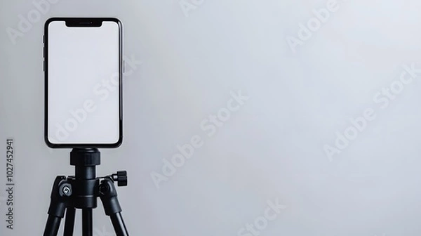 Fototapeta Smartphone on Tripod with White Screen Mockup for App Presentation