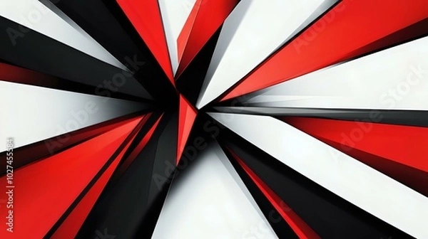 Obraz Geometric abstract background with sharp lines and angles in bold red, black, and white, creating a strong, impactful visual effect