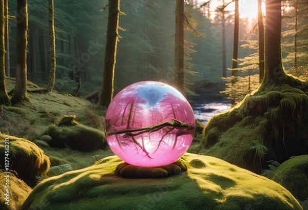 Obraz Pink crystal ball in the forest