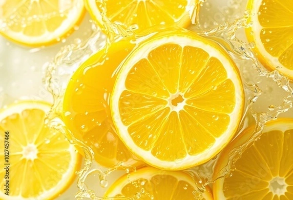 Fototapeta Fresh Lemon Slices in Water Splash