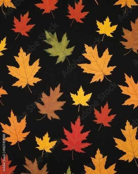 Fototapeta A stunning autumn leaf design on plain black background
