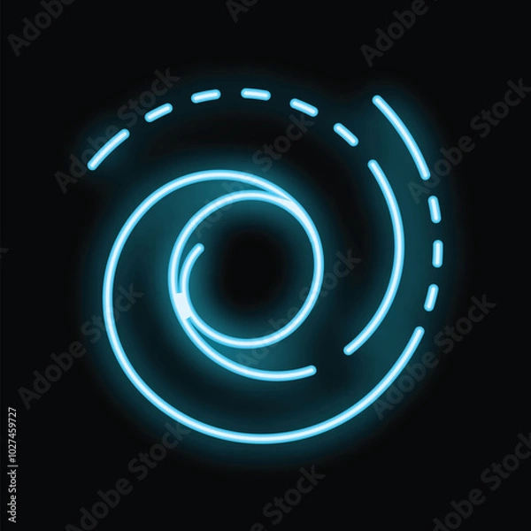 Fototapeta Neon blue spiral glowing on black background representing concepts such as hypnosis, infinity, and progress