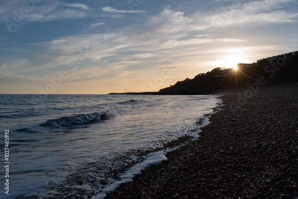 Fototapeta landscape of sea beach coastline seaside summer at sunset sunrise
