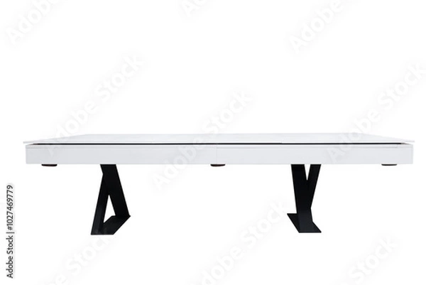 Fototapeta White billiard table. Beautiful billiard table isolated on white background. Picture of table for playing billiard on white background. Picture of interior item for game.