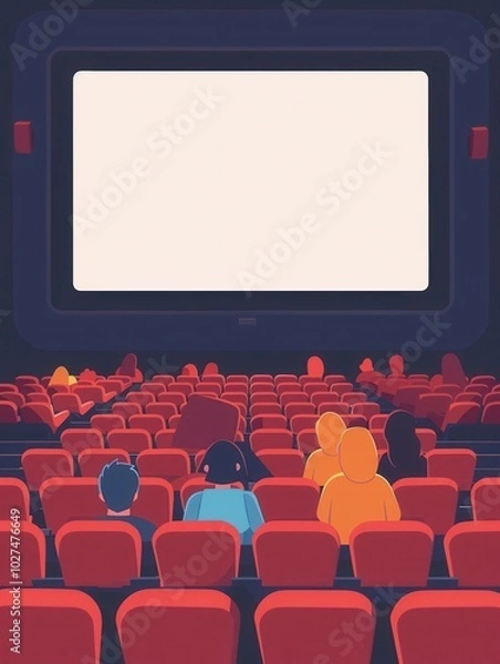 Fototapeta Audience members relax in a cozy theater, eagerly watching a film on a large screen while enjoying each other's company. Generative AI