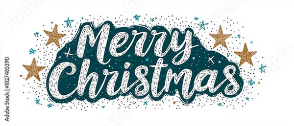 Fototapeta Merry Christmas is festive design featuring stars and playful font, perfect for holiday celebrations and decorations. This cheerful artwork brings joy and warmth to season