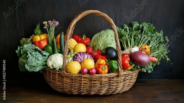 Fototapeta a basket overflowing with fresh produce, symbolizing natureâ€™s bounty and abundance