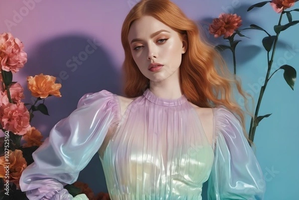 Obraz Elegant women in fashion: glamorous dresses in an aesthetic studio setting - ideal for travel and industry, creating beautiful images and creating fashionable images with versatile space for text.