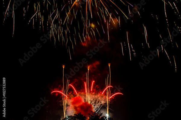 Obraz Colorful fireworks  on the dark sky background.fireworks light up the night sky,Real picture