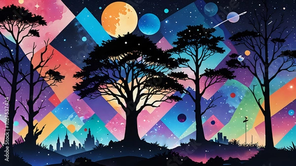 Fototapeta Abstraktion Bunte Collage Landschaft 16х9. Hintergrund für das Design 3.