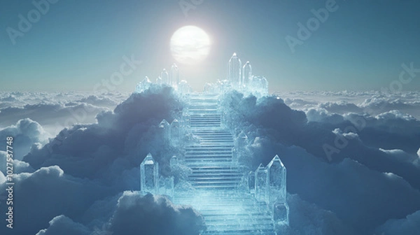Fototapeta the path to the gates of heaven with angel wings