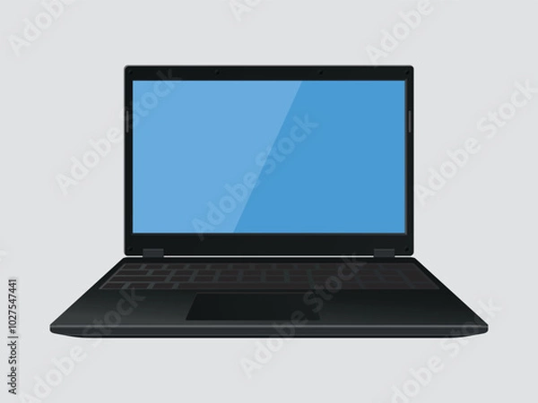 Fototapeta Realistic illustration of a black laptop. Vector on a gray background