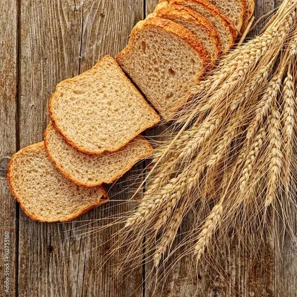 Fototapeta fresh bread  and wheat on the wooden