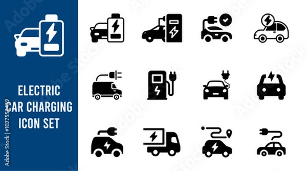 Obraz Electric car charging icon set, Vector illustration