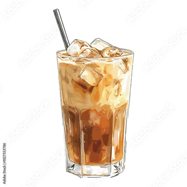 Obraz iced coffee cafe latte in watercolor illustration style, isolated vector on white background