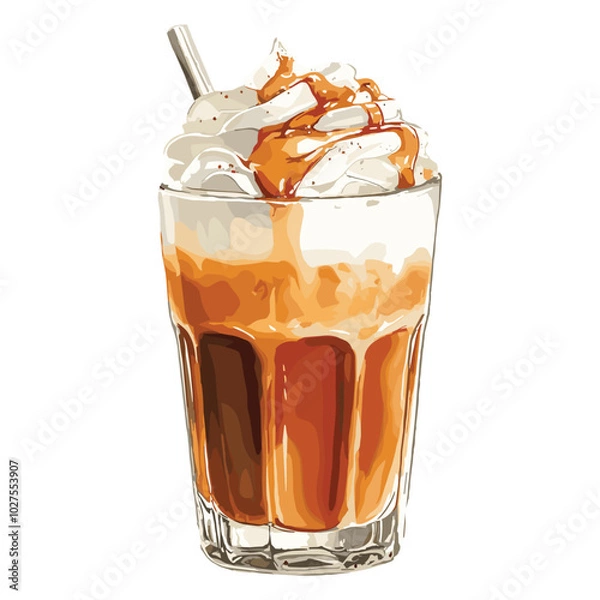 Obraz caramel macchiato in watercolor illustration style, isolated vector on white background