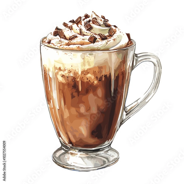 Obraz hot chocolate in watercolor illustration style, isolated vector on white background