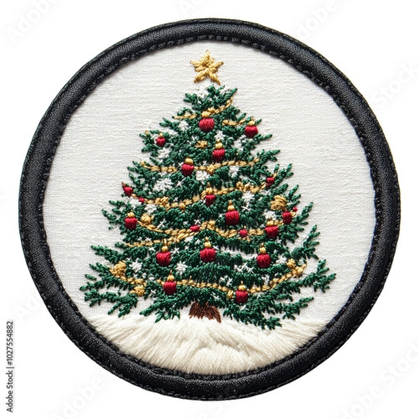 Fototapeta Christmas tree Design Embroidered Patch isolated on transparent background