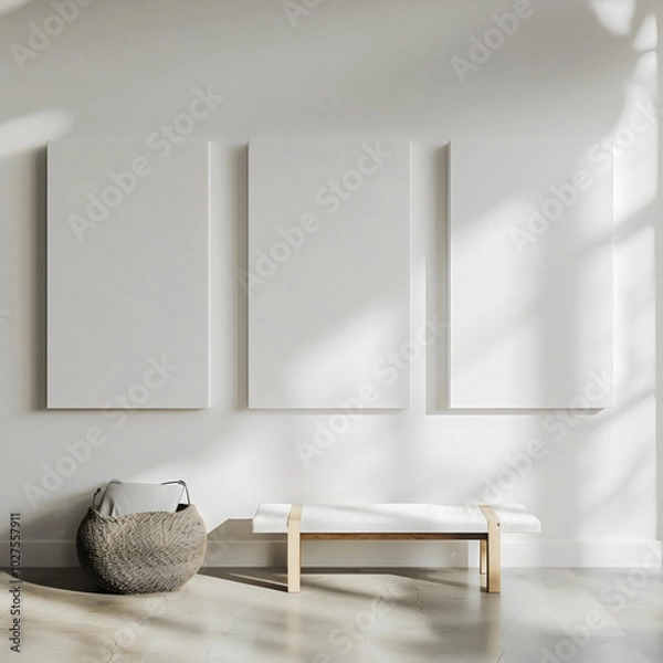 Obraz White canvas, posters mockup on the wall and floor, wall art mockup	