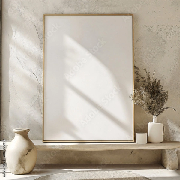 Obraz White canvas, posters mockup on the wall and floor, wall art mockup	