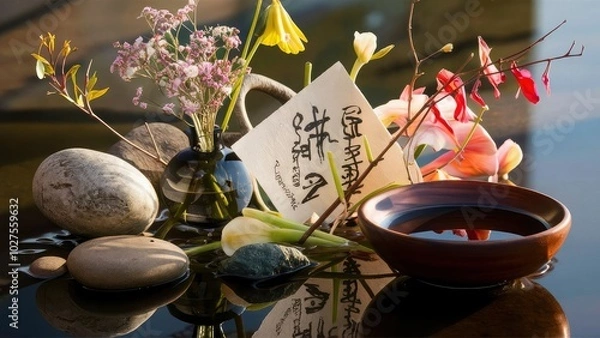 Obraz A basket of flowers with a ribbon tied around it