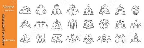 Fototapeta Teamwork Icon - Vector Line. Editable Stroke.