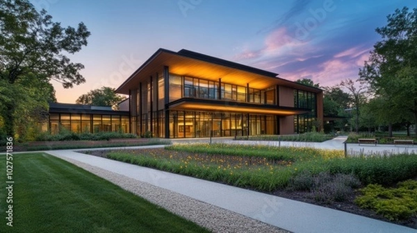 Fototapeta Regional architecture that combines traditional forms with modern functionality in a national building.
