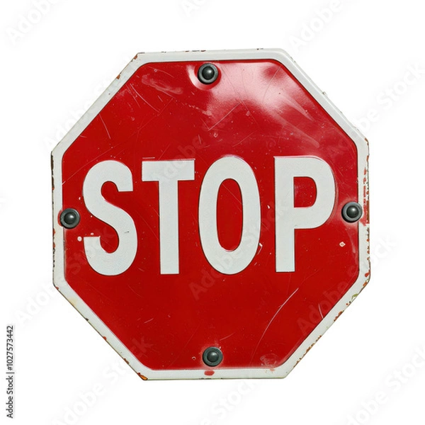 Fototapeta Red octagonal stop sign on a white isolate background.
