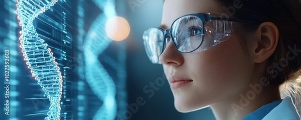 Fototapeta Digital display showing innovative genome sequencing, with scientists discussing genetic data analysis