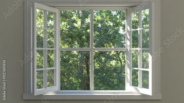 Fototapeta Open window with a breeze blowing in, symbolizing fresh air and new opportunities
