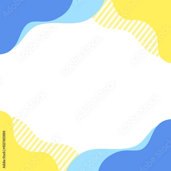 Obraz 正方形の背景　波状の枠　ストライプの模様　青と黄色