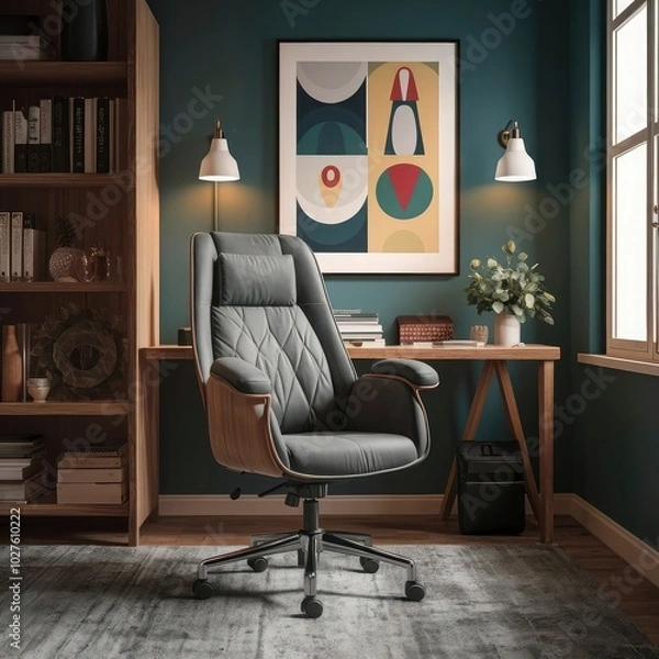 Fototapeta A blue office chair with a large letter a on it.