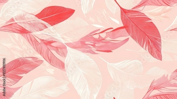 Fototapeta A Seamless Pattern of Delicate Pink and White Feathers on a Soft Pink Background