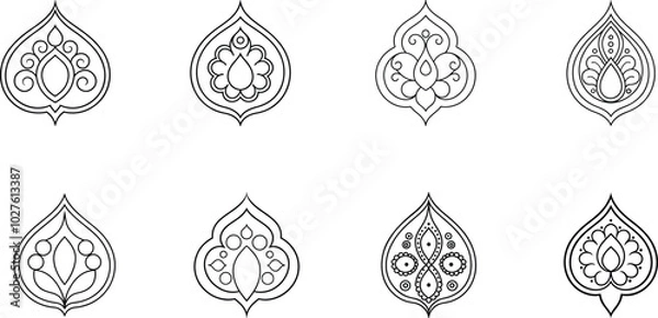 Fototapeta Six Intricate Black and White Teardrop Designs