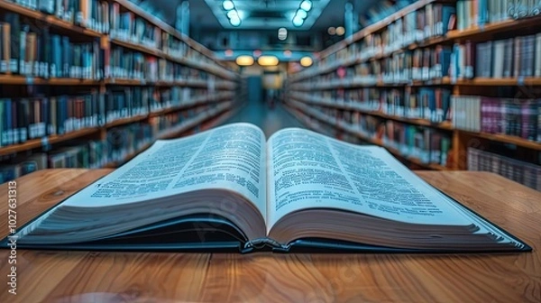 Fototapeta Education learning concept with opening book or textbook in library , Generative Ai 
