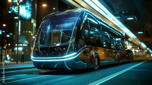 Fototapeta AI搭載バスが自動運転するイメージ画像