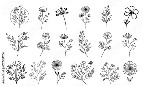 Fototapeta Set of minimalist Floral logo vector art icon illustration.