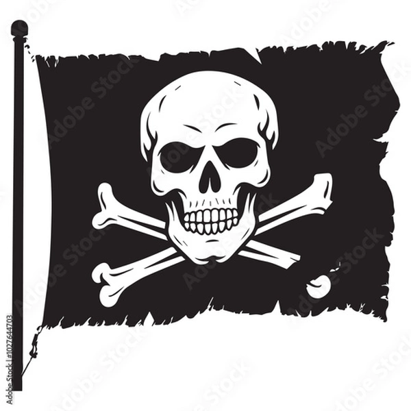 Fototapeta Silhouette Pirate flag with a skull and crossbones black color only