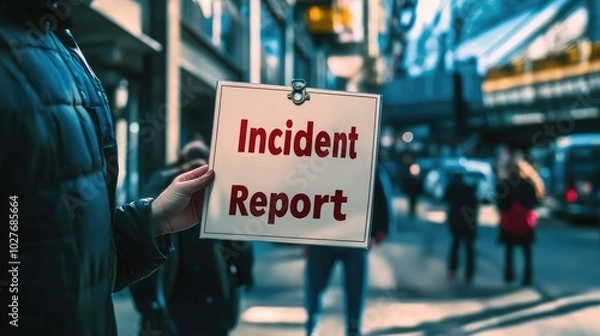 Fototapeta Hand holding an "Incident Report" sign, indicating an event that needs documentation