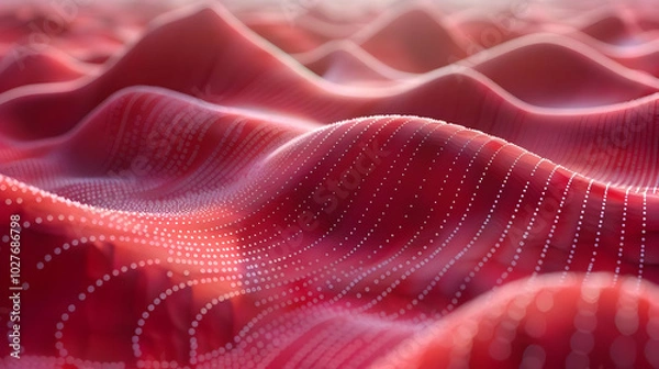 Obraz Abstract 3D Background with Red Wavy Surface and White Dots