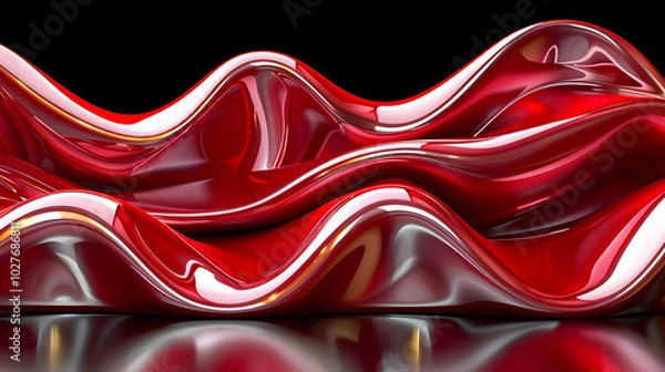 Fototapeta Abstract 3D Red Glossy Wavy Background