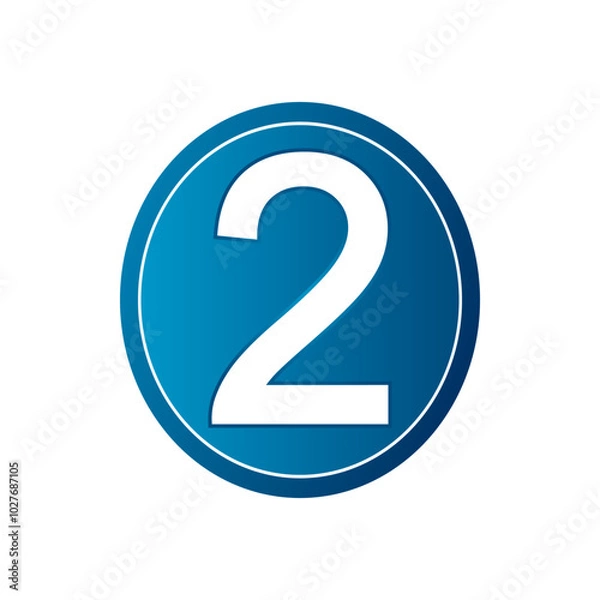 Fototapeta Button with number two on white background. Vector illustration.