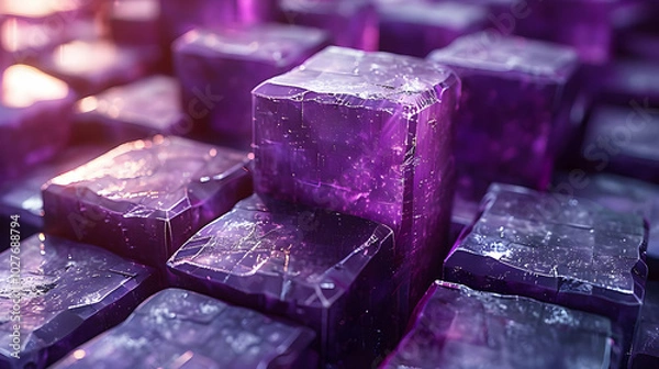 Fototapeta Purple Crystal Cube 3D Render Abstract Background