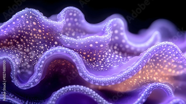 Fototapeta Close-up of Wavy Purple and White Texture with Dots Abstract Background