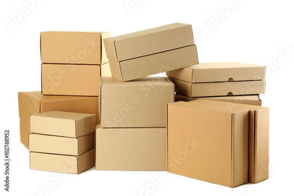 Fototapeta Empty cardboard boxes isolated on a white