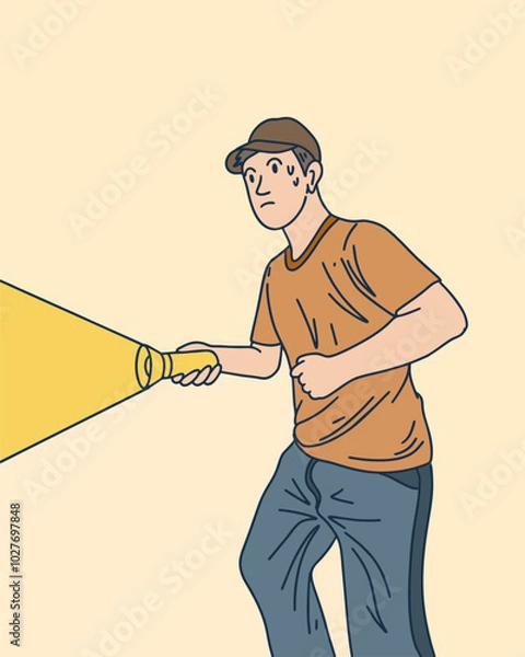 Fototapeta PERSON HOLDING A FLASHLIGHT / LIGHTING EQUIPMENT, UNIQUE AND COOL DESIGN SUITABLE FOR YOUR DESIGN NEEDS, VECTOR FILE