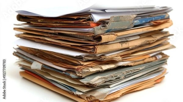 Fototapeta business documents and papers sprawled across a desk, symbolizing overwhelming workloads, disorganization, and the challenges of managing information overload